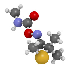 Aldicarb pesticide molecule, 3D rendering.