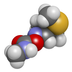 Aldicarb pesticide molecule, 3D rendering.