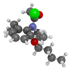 Butachlor herbicide molecule, 3D rendering.