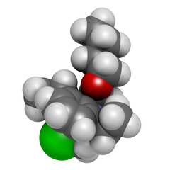 Butachlor herbicide molecule, 3D rendering.