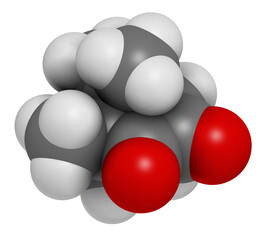 Camphorquinone visible-light photoinitiator molecule, 3D rendering.