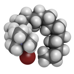 Cetrimonium bromide antiseptic surfactant molecule, 3D rendering.