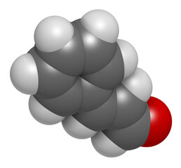 Cinnamaldehyde (cinnamic aldehyde) cinnamon flavor molecule, 3D rendering.