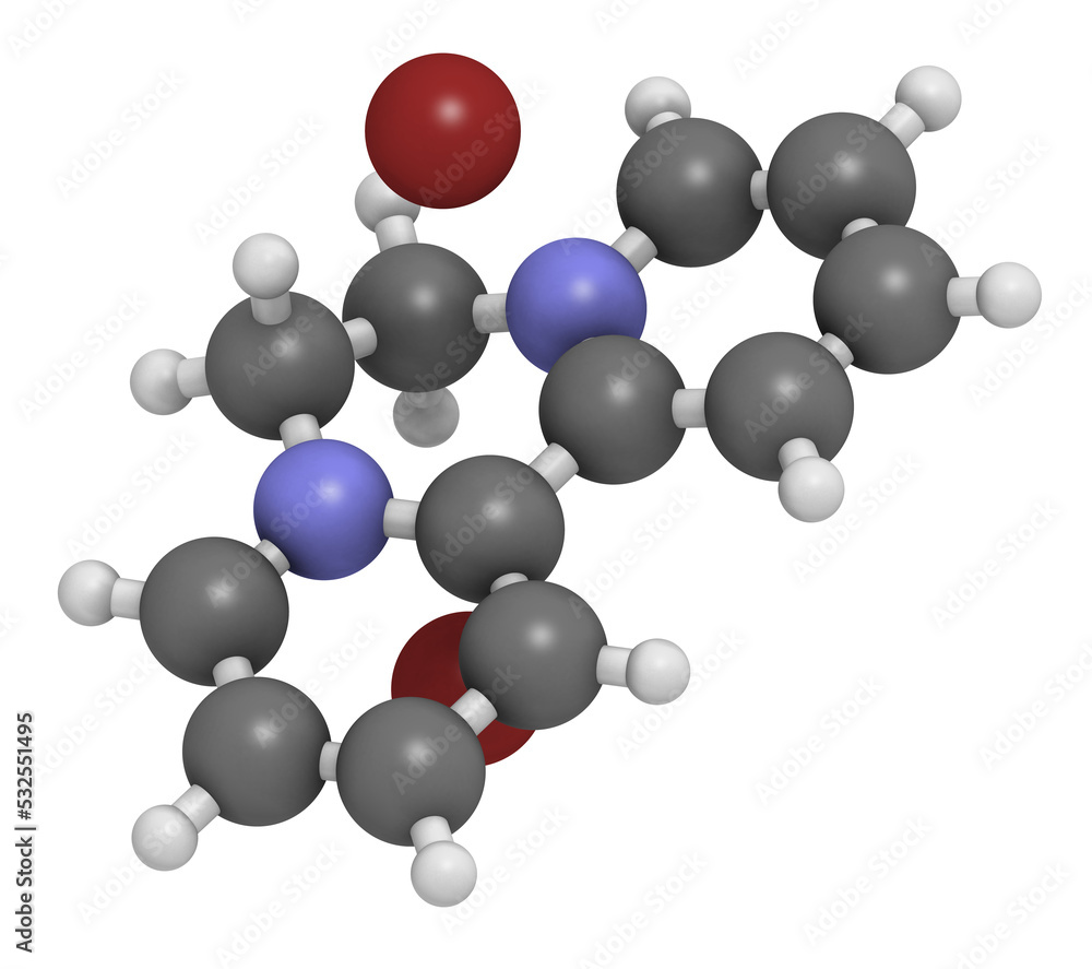 Sticker diquat dibromide contact herbicide molecule 3d rendering. atoms are represented as spheres with conv