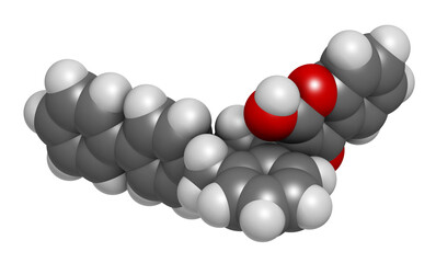 Difenacoum rodenticide molecule (vitamin K antagonist), 3D rendering.