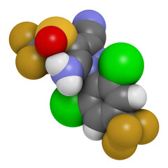 Fipronil insecticide molecule, 3D rendering.