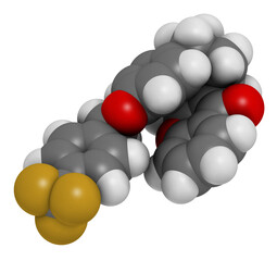 Flocoumafen rodenticide molecule (vitamin K antagonist), 3D rendering.
