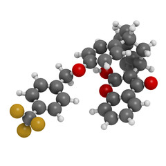 Flocoumafen rodenticide molecule (vitamin K antagonist), 3D rendering.