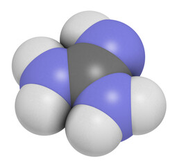 Guanidine molecule, 3D rendering.