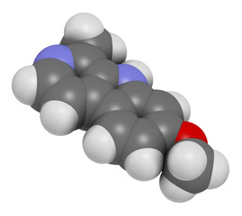 Harmine alkaloid molecule. Herbal inhibitor of monoamine oxidase A. (MAO-A), 3D rendering.