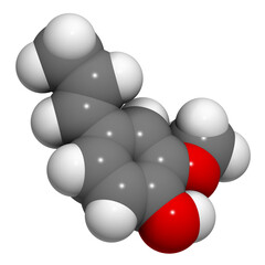 Isoeugenol fragrance molecule, 3D rendering.