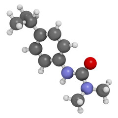 Isoproturon herbicide molecule, 3D rendering.