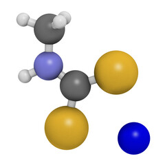Metam sodium pesticide molecule, 3D rendering.