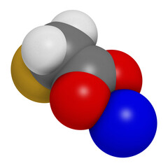 Sodium fluoroacetate pesticide (1080), chemical structure, 3D rendering.