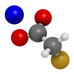 Sodium fluoroacetate pesticide (1080), chemical structure, 3D rendering.