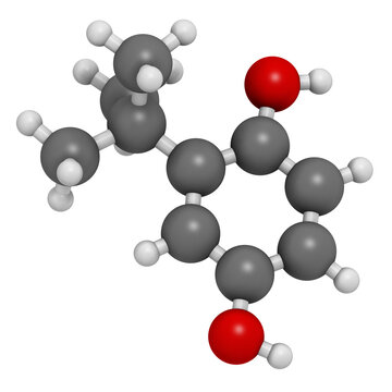 TBHQ (tert-Butylhydroquinone) antioxidant preservative molecule, 3D rendering.