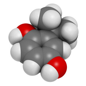 TBHQ (tert-Butylhydroquinone) antioxidant preservative molecule, 3D rendering.