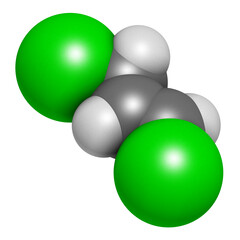 trans-1,3-dichloropropene (dichloropropene) pesticide molecule, 3D rendering.