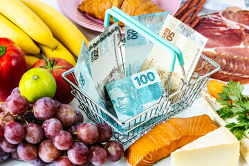 increase in food prices in Brazilian stores, The concept of rising inflation, fruits, vegetables,...