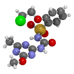 Triasulfuron herbicide molecule, 3D rendering.