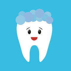 A tooth that smiles while being brushed. Vector illustration