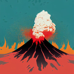 Vulkan Eruption mit Lava und Wolken