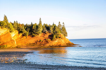 Beautiful sunset view of St Martins Sea Caves at Fundy national park