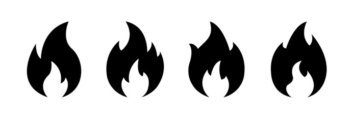 Obraz na płótnie Canvas Fire Flame Silhouette Vector Icon Set Isolated Black Flammable Illustration