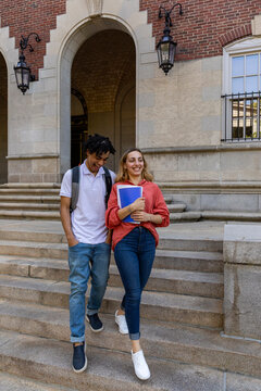 Two cute Friends school  Students Proceed down steps 