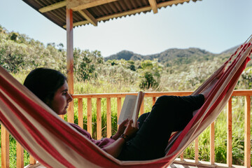 reading a book 
