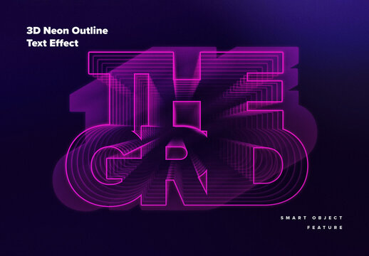 3D Neon Outline Text Effect Mockup