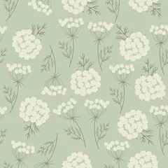 Tuinposter Seamles floral pattern, Queen Anne's lace flower print, wild flowers wallpaper, botanical fabric design, herbal repeat motif,  Delicate wild meadow background © VitaZukaArt