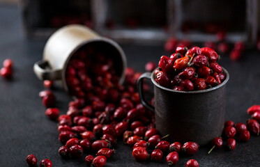 dried rosehip fruits on the table