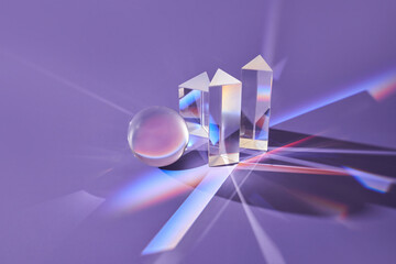 Different crystal prisms with mysterious light.