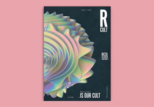 Stylish 3D Poster Layout with Abstract Holographic Shape