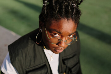African American young girl looking at the camera