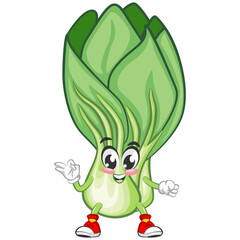 vector illustration of cartoon character of lettuce giving ok sign