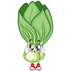 cartoon vector illustration of a lettuce character being surprised