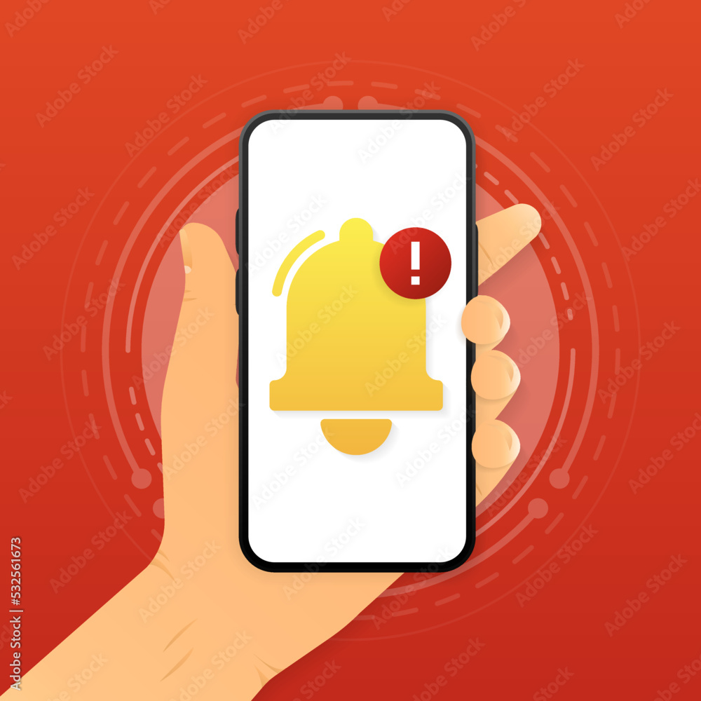 Poster hand holding smartphone with email messaging. mobile notifications concept. vector illustration.