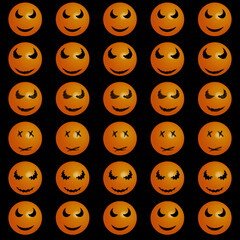 Fototapeta premium Halloween themed emoticons pattern. scary background