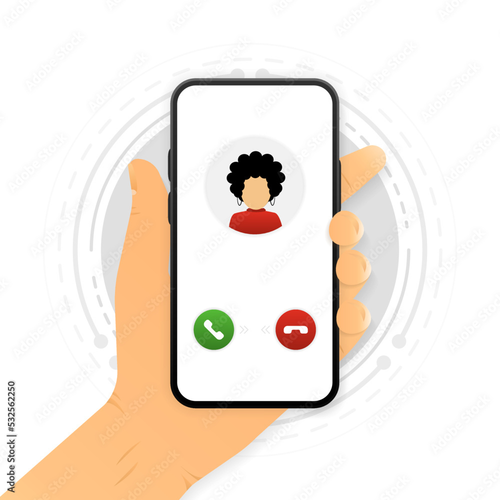 Poster the hand holds a smartphone with a call. mobile communication concept by cellular connection. vector