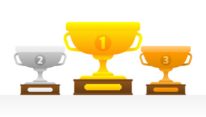 Trophy cup, champion, winner. 1st, 2st and 3st position. Vector illustration.