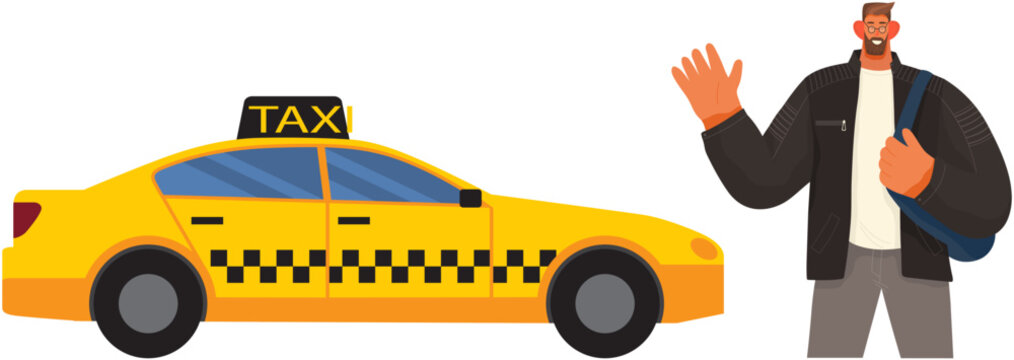 Premium Vector  Taxi driver man driving yellow car on an isolated  background. vector illustration in cartoon style