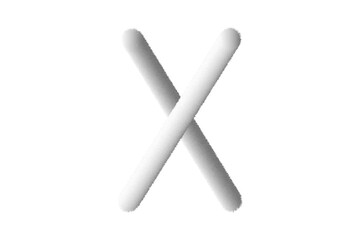 Feathered letter X. Easy editable letters. Soft and realistic feathers. White, fluffy, hairy letter X, isolated on a white background.