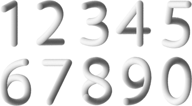 Set of white fluffy Arabic numerals on a transparent background - Powered by Adobe