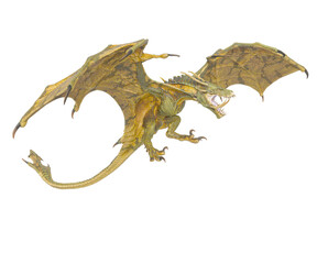 dragon is attacking on white background side view