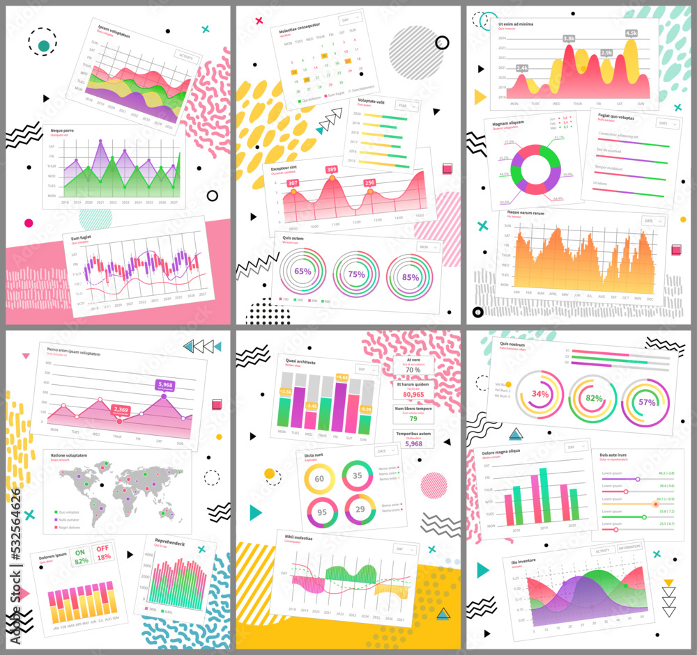 Poster infographic chart vector template. annual statistics curve graph design. market data diagrams. graph