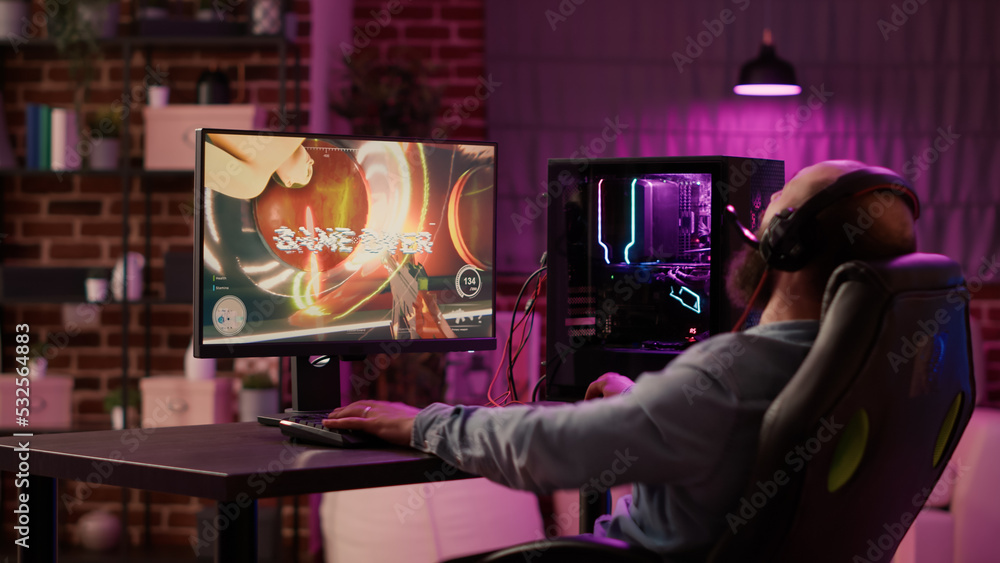 Poster streamer unhappy and disappointed after failing level in action game tournament challenge on gaming 