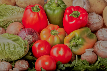 Assortment of fresh vegetables shot from above.