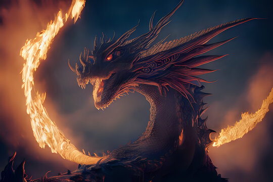 Red fire dragon artistic painting
